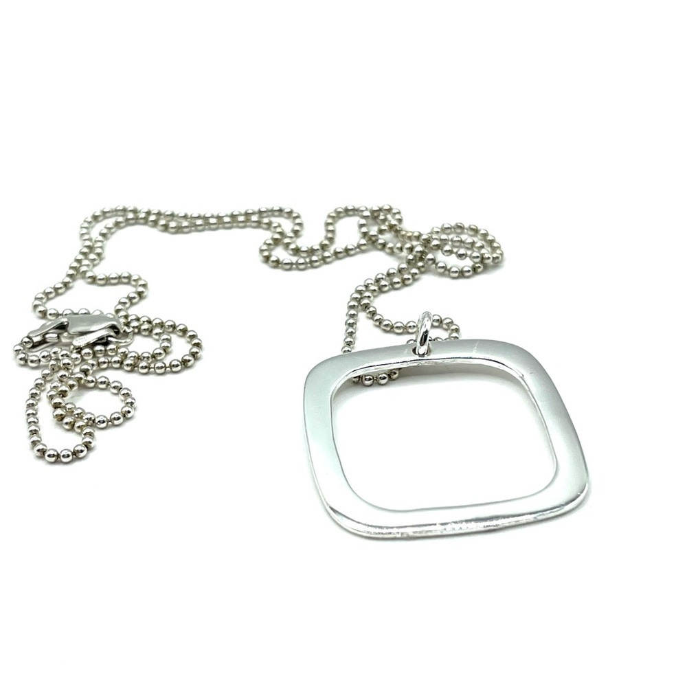 Sterling Silver Modern Geometric Pendant Necklace 925 Minimalist - Picture 13 of 13